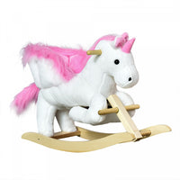 Qaba Cheval A Bascule Peluche Licorne Enfant Cheval A Bascule Doux Et Chaud Avec Chante Chanson Rose