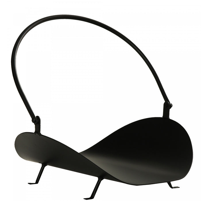 Outsunny 16\" Porte-buches De Cheminee Incurve Porte-buches De Cheminee Porte-panier De Rangement En Bois Avec Poignee, Pour Une Utilisation En Exterieur Et En Interieur, Noir
