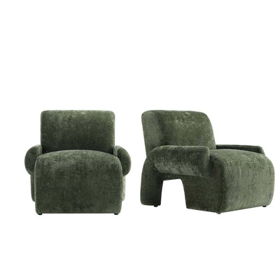 Verandah Mid-Century Modern Chenille Lounge Chair in Olive Green - Set of 2 | Fauteuil lounge en chenille vert olive Verandah style mid-century moderne - Lot de 2