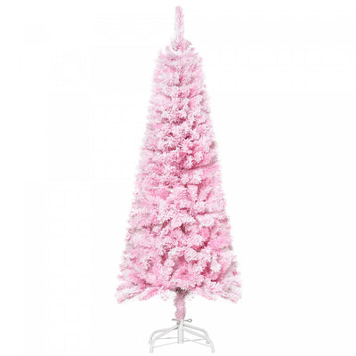 Homcom Snow Flocked Pencil Artificial Christmas Tree With Steel Base Pink|Homcom Arbre De Noel Artificiel Floque De Neige De 5 Pieds