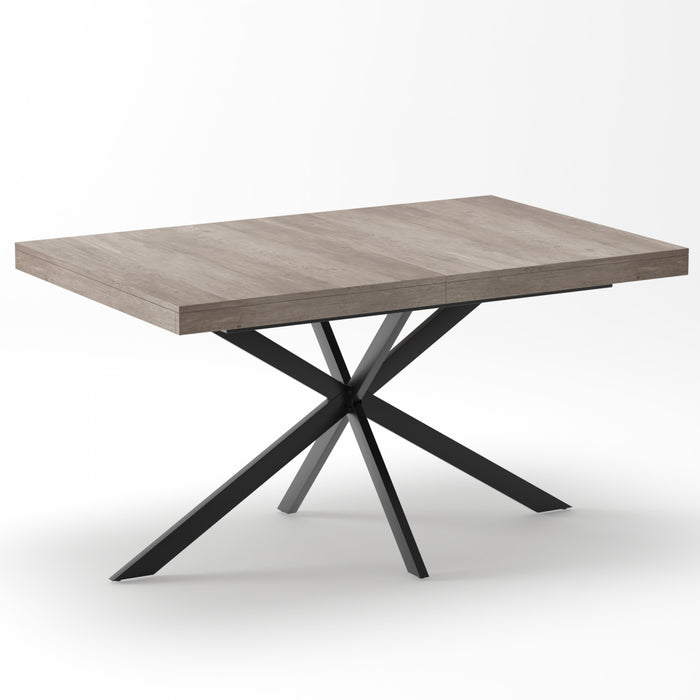 Ethan Table a manger rectangulaire extensible style retro avec rangement cache, gris