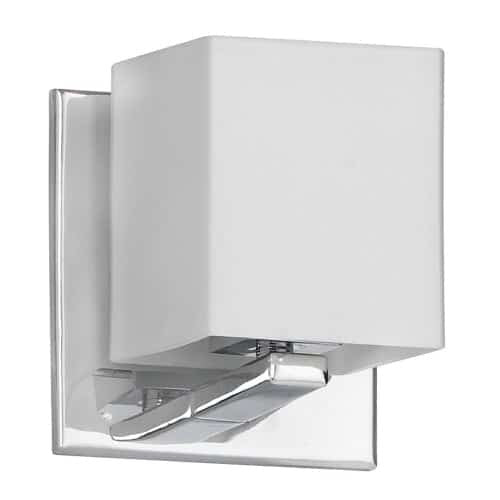 Lumière de coiffeuse Verona de Dainolite avec abat-jour en verre blanc, fini chromé poli et 1 ampoule