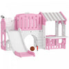 Qaba Toboggan 7 en 1 pour tout-petits avec maisonnette, toboggan d'escalade pour enfants avec panier de basket et tunnel pour jeux d'interieur de 1 a 4 ans, rose