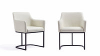Fauteuil Serena en metal moderne et cuir vegetalien ivoire - Lot de 2