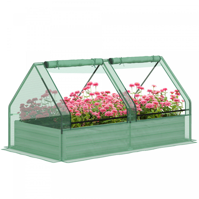 Outsunny Lit De Jardin Sureleve Avec Mini Serre, Jardiniere D'exterieur En Metal Avec Couvercle, Pour Herbes Et Legumes, Utilisation Pour Terrasse, Jardin, Balcon, Vert Et Argent