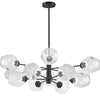 Lustre Abii de Dainolite en verre transparent, avec fini noir mat et 12 ampoules