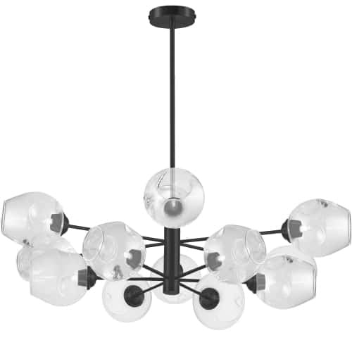 Lustre Abii de Dainolite en verre transparent, avec fini noir mat et 12 ampoules