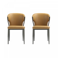 Chaise de salle a manger moderne en metal et cuir vegetalien Kirsten couleur camel - Lot de 2