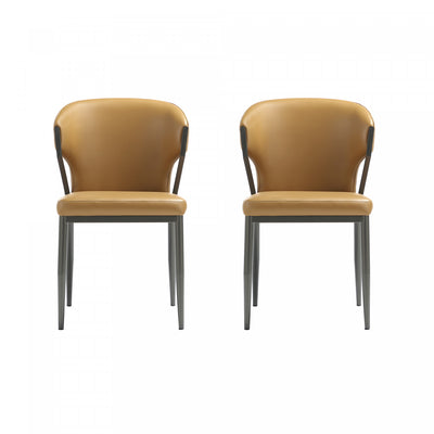 Kirsten Modern Metal Vegan Leather Dining Chair in Camel - Set of 2 Armoire | Chaise de salle a manger moderne en metal et cuir vegetalien Kirsten couleur camel - Lot de 2