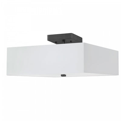 Dainolite Seren 3 Light Semi-flush Mount Matte Black White Shade Lamp|Plafonnier semi-affleuré Seren de Dainolite avec abat-jour blanc, fini noir mat et 3 ampoules