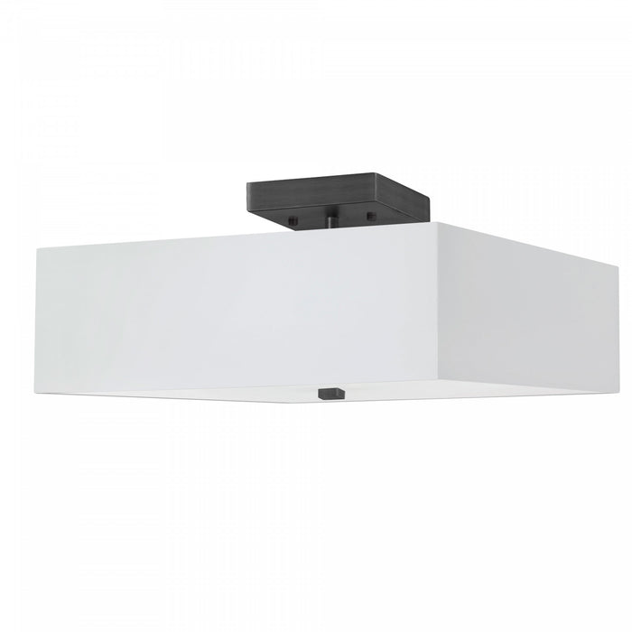 Plafonnier semi-affleuré Seren de Dainolite avec abat-jour blanc, fini noir mat et 3 ampoules