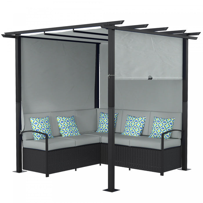 Outsunny Meubles De Terrasse Avec Canape Pergola Retractable, Gris