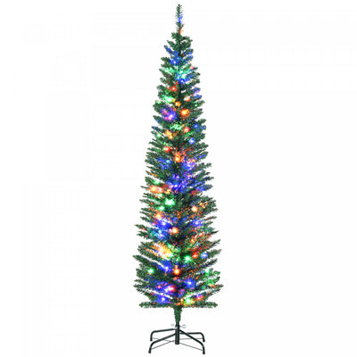 Homcom 6' Pencil Artificial Christmas Tree With Colourful Led Lights|Homcom Arbre De Noel Artificiel De 6 Pi Avec Lumieres Led Colorees