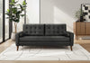 Sofa Rembourre, 75\"L, Coussins Decoratifs, Pieds En Bois Massif, Aspect Cuir Noir, Moderne