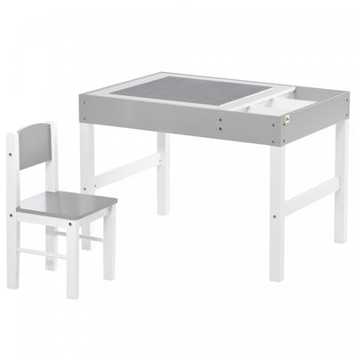 Qaba Lego Table With Storage For Kids, Multi-usage Kids Table And Chair Set With Building Blocks Des|Qaba Ensemble De Table Et De Chaise Pour Enfants Multi-usage Avec Blocs De Construction Bureau, Ense