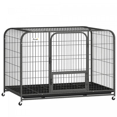 PawHut 48 Inch Heavy Duty Dog Crate, Large Metal Dog Cage with Lockable Wheels and Removable Tray for Small Medium Large Breeds, Puppy Playpen for Indoor Outdoor, Black