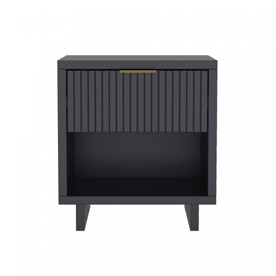 Elara Contemporary 18" Solid Wood Nightstand in Charcoal Gray (1-Drawer) | Table de nuit contemporaine Elara 18" en bois massif gris charbon (1 tiroir)