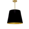 Luminaire suspendu moyen de Dainolite avec très grand abat-jour cylindrique effilé noir et doré, et 1 ampoule