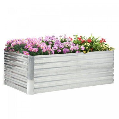 Outsunny Raised Garden Bed, 71'' X 35'' X 23'' Galvanized Steel Planters For Outdoor Plants With Mul|Outsunny Jardiniere Surelevee En Metal Avec Tiges Renforcees, Argente