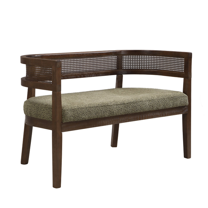Rattan Causeuse Rembourree en Rotin 47.5 po avec Dossier Tisse Main, Vert, Noyer