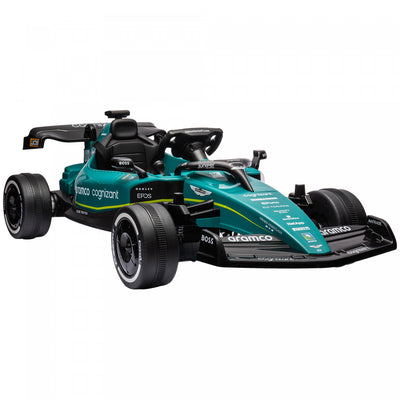 Qaba Powered Ride-On Aston Martin F1 Team Amr23 Licensed Electric Go Kart, 12v 3 Mph Kids Ride On Ca|Qaba Kart Electrique 12 V Pour Enfants Avec 4 Roues Absorbant Les Chocs, Voiture De Course Exterieur