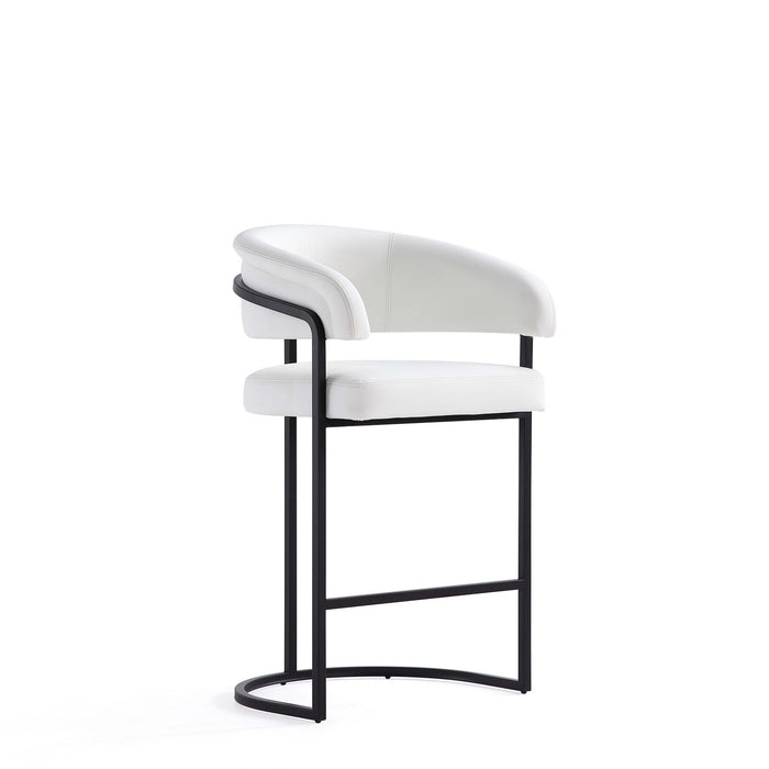 Tabouret de comptoir moderne Augusta en metal et tissu, blanc