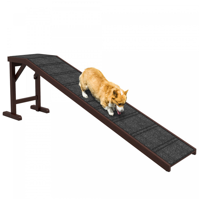 Marches De Lit De Rampe Pour Animaux De Compagnie Pawhut Pour Chiens, Chats, Plate-forme De Tapis Antiderapante, Bois De Pin 69,75 \"\" L X 16 \" \" L X 25 \" \" H Brun Gris