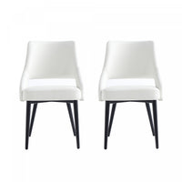 Chaise de salle a manger moderne Tremont en cuir vegetalien blanc avec structure en metal - Lot de 2
