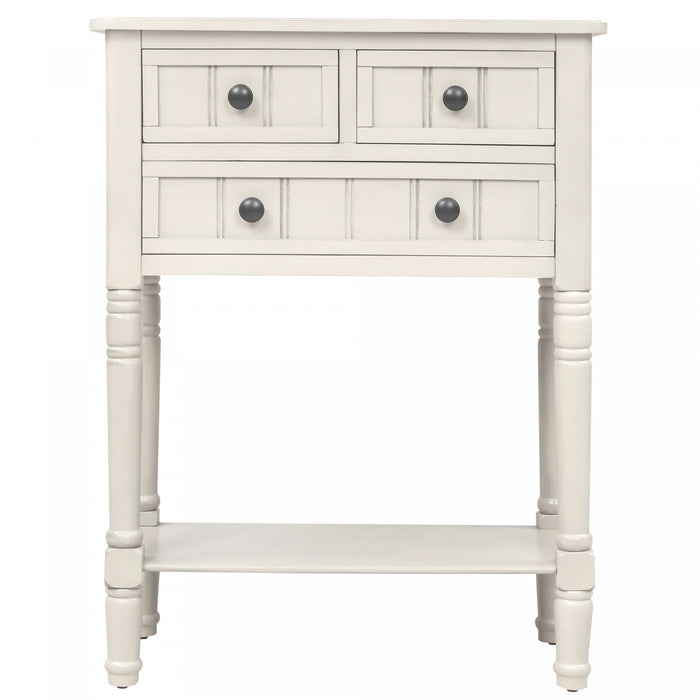 Table Console Olivia En Bois Massif Avec Tiroirs Et Etagere Inferieure - Blanc