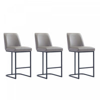  Tabouret de comptoir moderne en metal et tissu Serena, taupe - Lot de 3