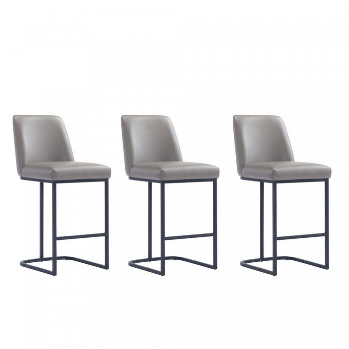 Tabouret de comptoir moderne en metal et tissu Serena, taupe - Lot de 3