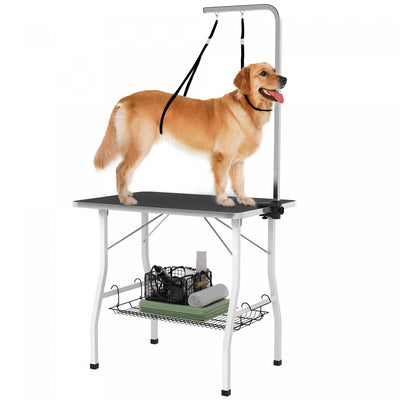 Pawhut 35in Dog Grooming Table With Adjustable Arm, Foldable Pet Grooming Table With Mesh Tray, Two |Pawhut Table De Toilettage Pour Chien Avec Bras Reglable, Table De Toilettage Pliable Avec Plateau E