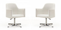 Fauteuil pivotant moderne en cuir vegetalien Pelo, blanc - Lot de 2