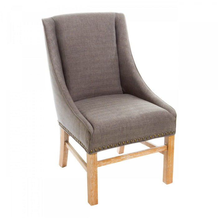 Chaise De Salle A Manger Lance En Tissu Tapisse Avec Clous Decoratifs, Brun Gris