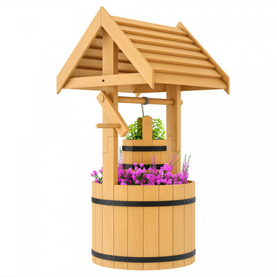Outsunny Wishing Well Outdoor Wooden Planter with Hanging Bucket, Orange