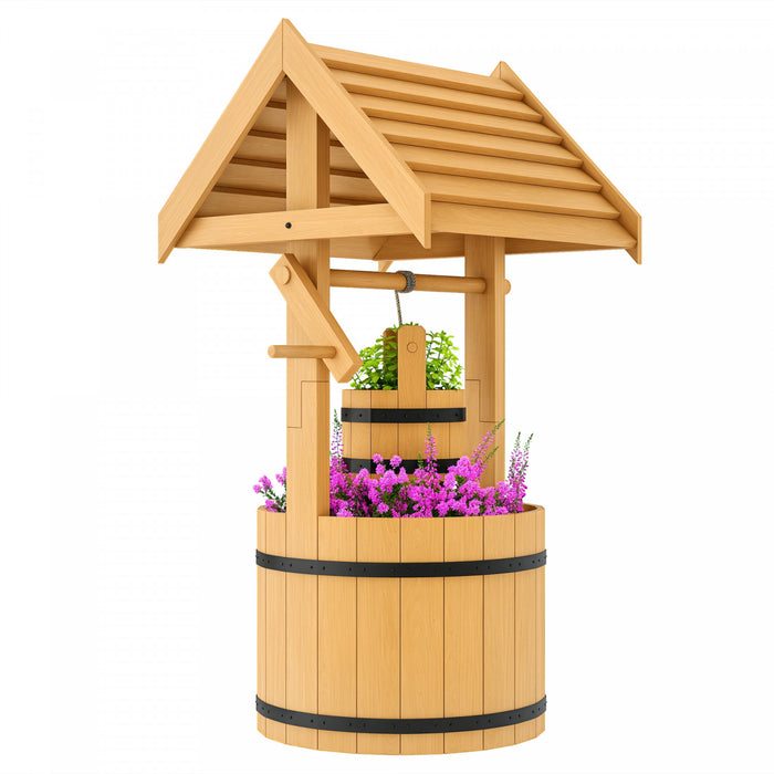 Outsunny Puit Jardiniere d'exterieur en bois avec seau suspendu, Orange