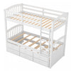 Sean – Lit Superpose Convertible En Bois Massif Avec Lit Gigogne Et Tiroirs, Format Simple, Blanc