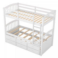 Sean – Lit Superpose Convertible En Bois Massif Avec Lit Gigogne Et Tiroirs, Format Simple - Blanc
