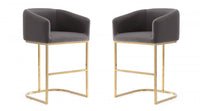  Tabouret de comptoir rembourre en metal gris style mid-century modern Louvre - Lot de 2