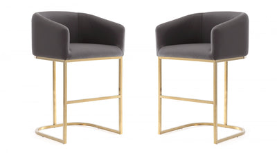 Louvre Mid-Century Modern Metal Upholstered Counter Stool in Gray - Set of 2 | Tabouret de comptoir rembourre en metal gris style mid-century modern Louvre - Lot de 2