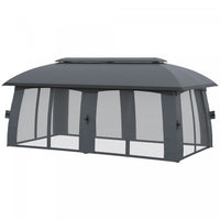 Outsunny Tonnelle De Terrasse 10' X 20', Abri Exterieur Avec Filet Et Rideaux, Toit Ventile, Cadre E