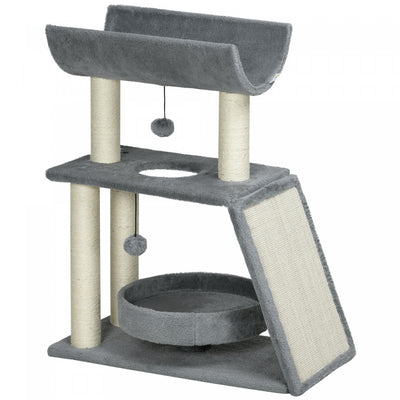 Pawhut Cat Tree, Small Cat Tower With Perch, Sisal Scratching Posts, Scratch Pad, Bed, Hanging Balls|Pawhut Arbre A Chat, Petite Tour A Chat Avec Perchoir, Griffoirs En Sisal, Tapis A Gratter, Lit, Bou