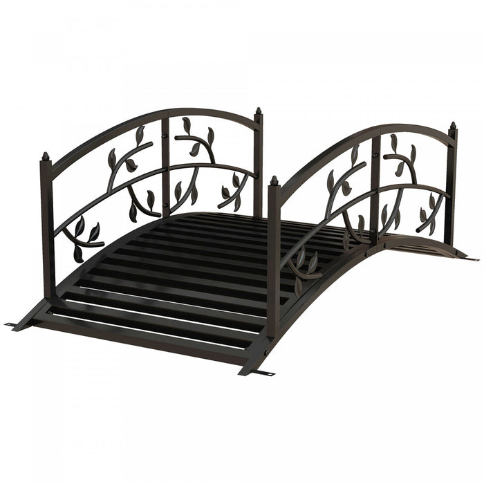 Outsunny 4' Pont De Jardin Arque En Metal Avec Rails, Pont D'etang, Noir
