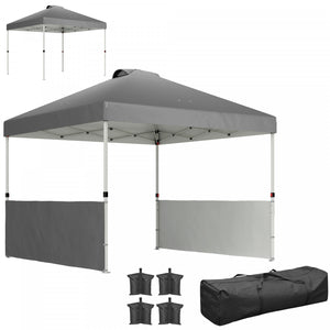 Outsunny Tente A Auvent 10' X 10' Avec 2 Demi-parois Laterales, Gris Fonce