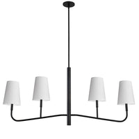 Lustre horizontal Eleanor de Dainolite avec abat-jour blancs, fini noir mat et 4 ampoules