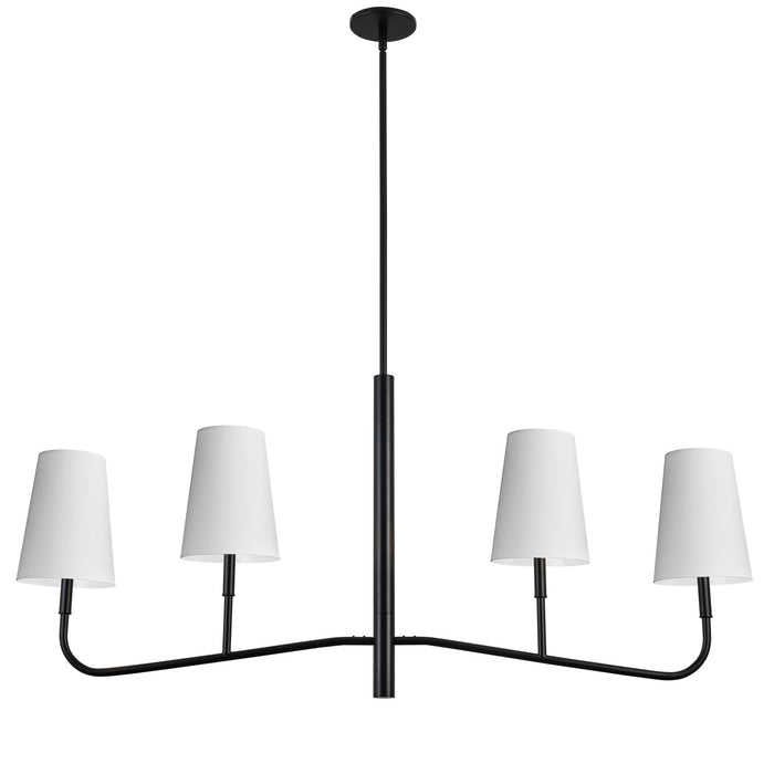 Lustre horizontal Eleanor de Dainolite avec abat-jour blancs, fini noir mat et 4 ampoules