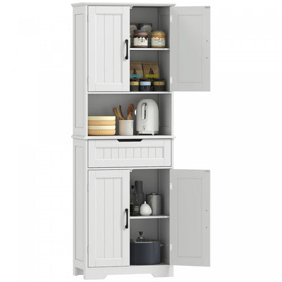 HOMCOM Pantry Cabinet with Small Open Counter, Buffet with Hutch, White
