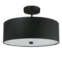 Plafonnier semi-affleuré Everly de Dainolite avec abat-jour noir, fini noir mat et 3 ampoules