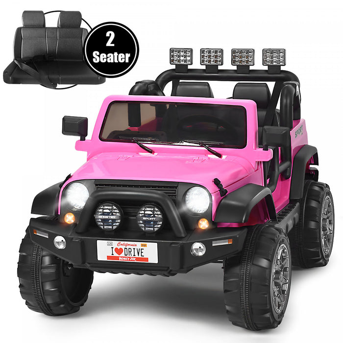 Voiture Pour Enfants 2 Places 12v, Pick-up Telecommande Avec Compartiment De Rangement, Coloris Rose