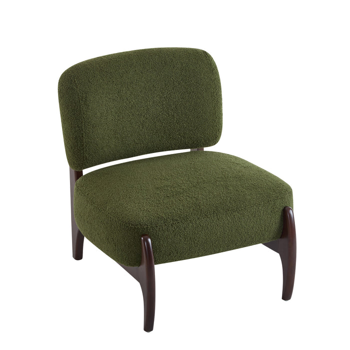 Coco Fauteuil de Salon Moderne en Bouclette avec Cadre en Bois Massif, Vert